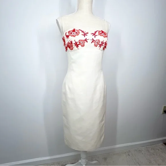Michael Kors Made In Italy Cotton/Silk Blend Beaded Embroidered Cocktail  Dress 6 Dresses